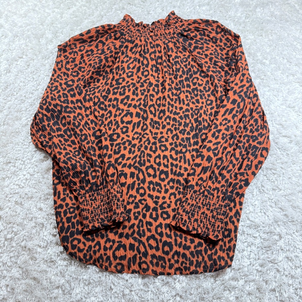 LOFT Petite NWT Small Blouse Leopard Print Rust Orange Long Sleeve Top office